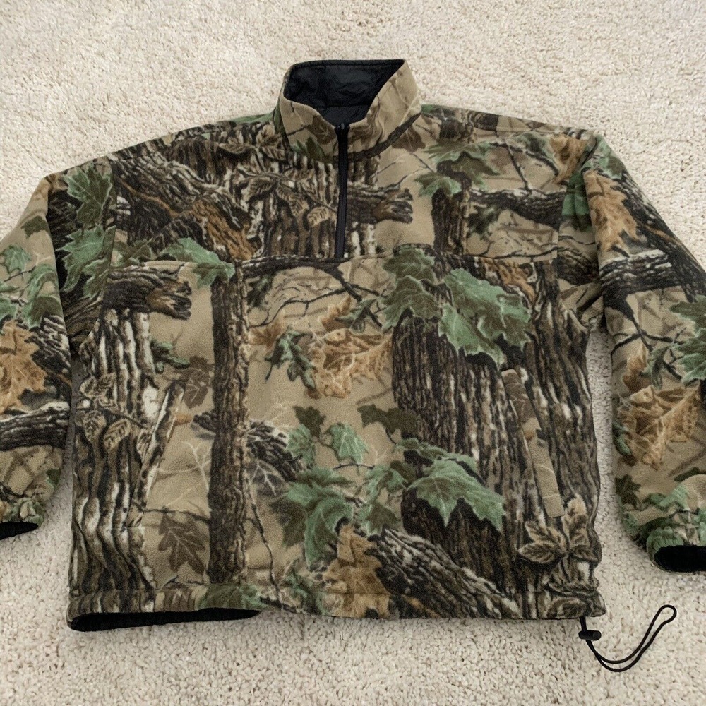 Duxbak REVERSIBLE Fleece 1/4 Zip Pullover Jacket Mens XL Timber Camo Pockets
